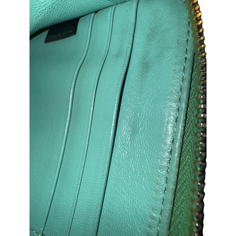 PRADA Saffiano Patent Leather Zip-Around Wallet in Apple / Mint Green - Picture 11 of 11
